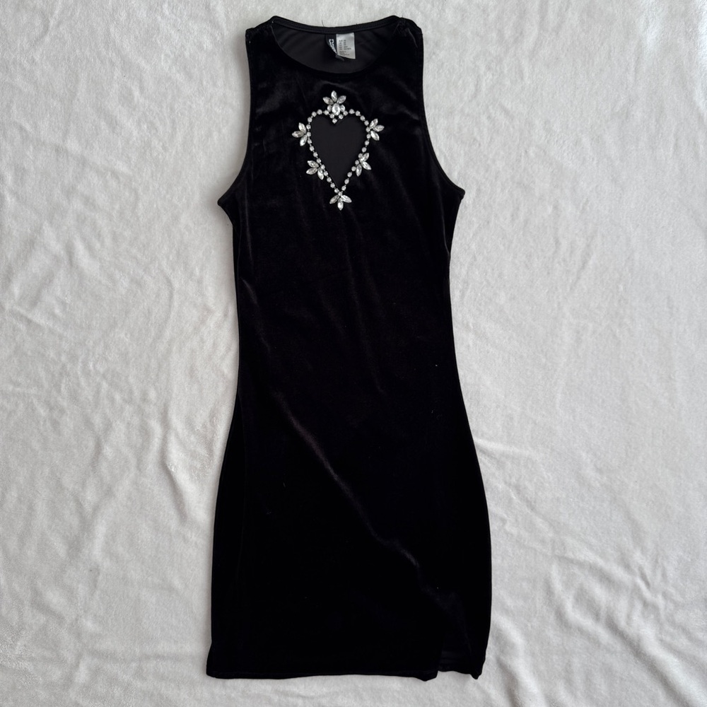 H&M Velvet Black Mini Dress with Heart Cutout